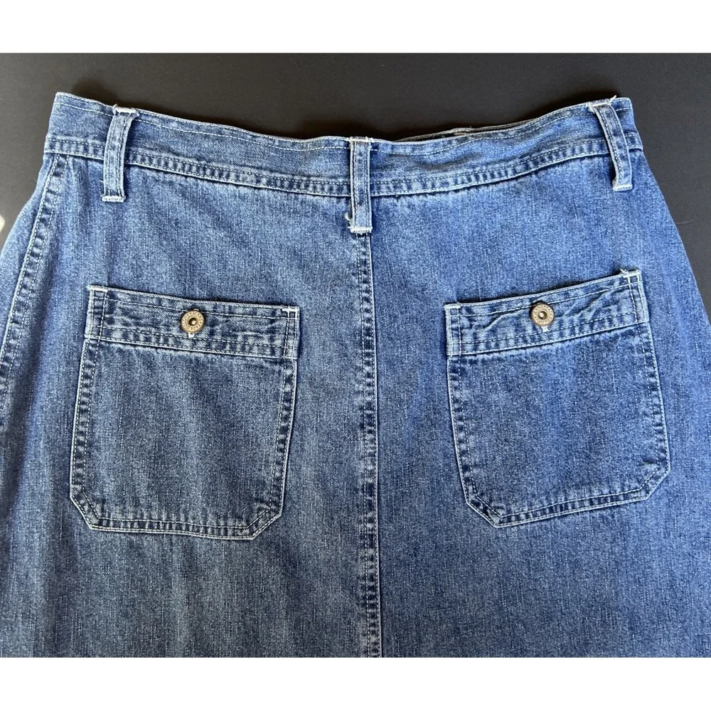 VTG Faded Glory Womens Blue Denim Maxi Skirt Size 10 Pockets Back Slit Y2K 90's